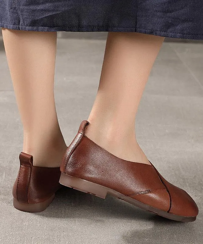 Brown Flat Shoes Cowhide Leather Chic Flats