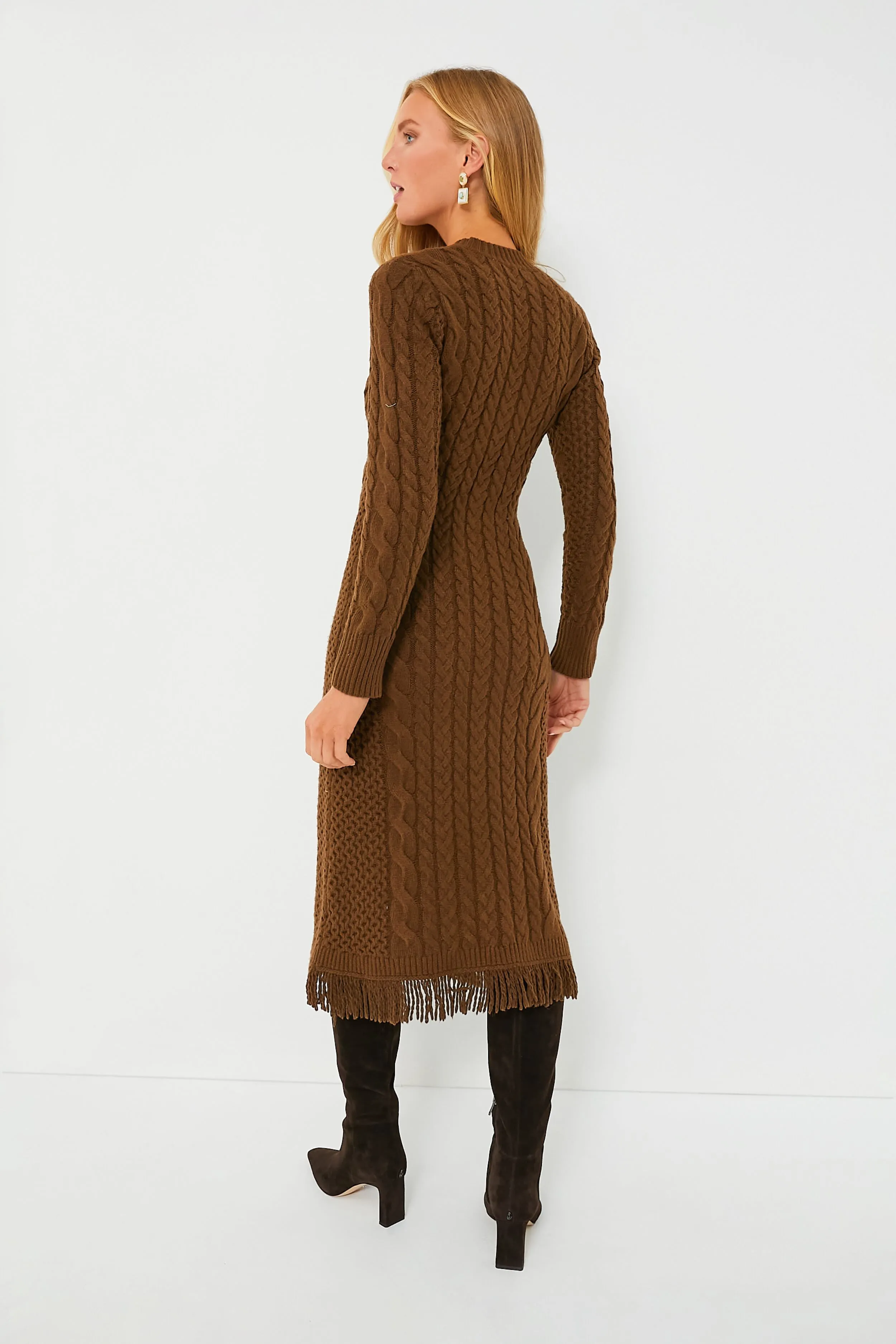 Brown Freya Fringe Sweater Dress