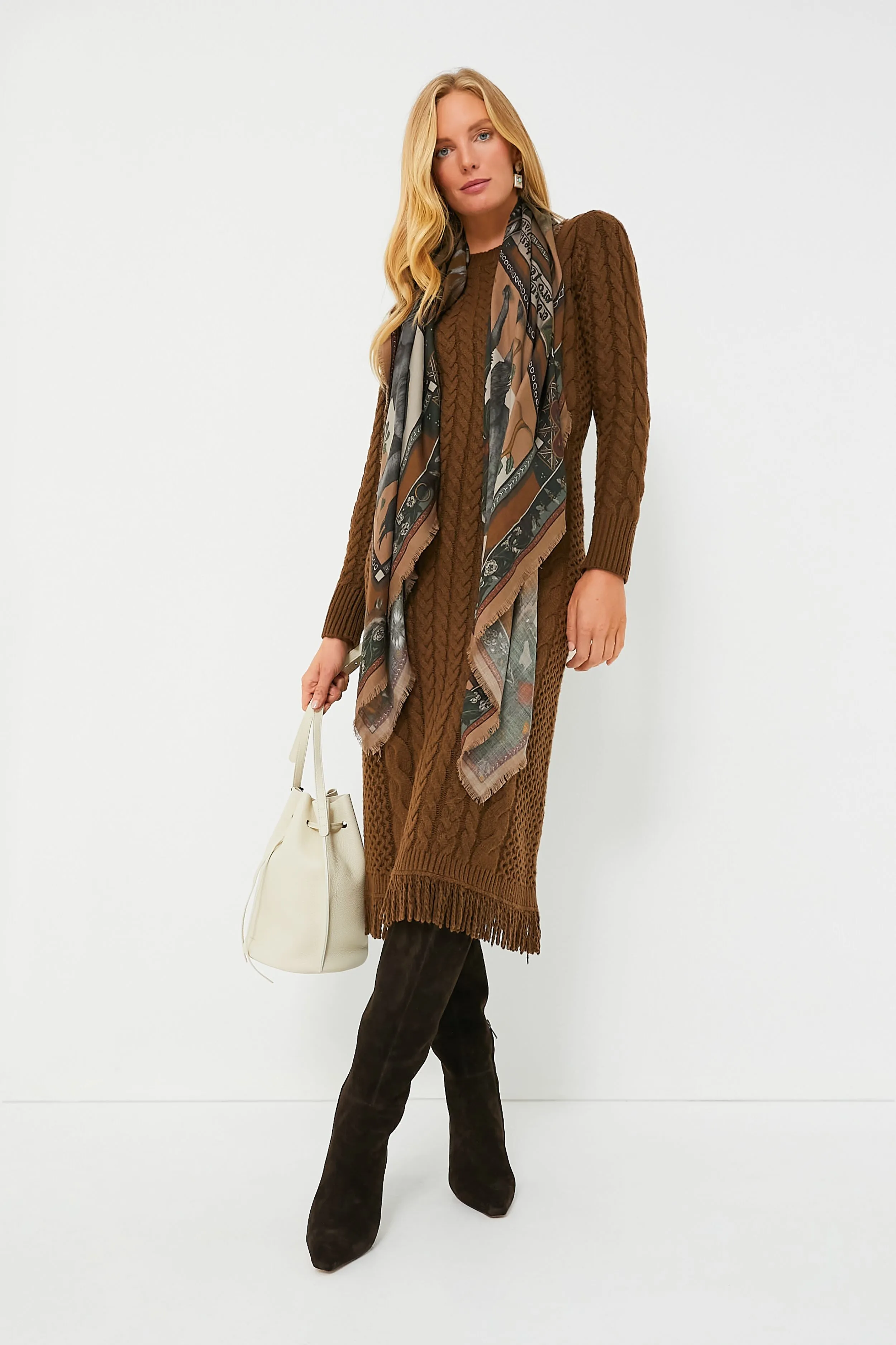 Brown Freya Fringe Sweater Dress