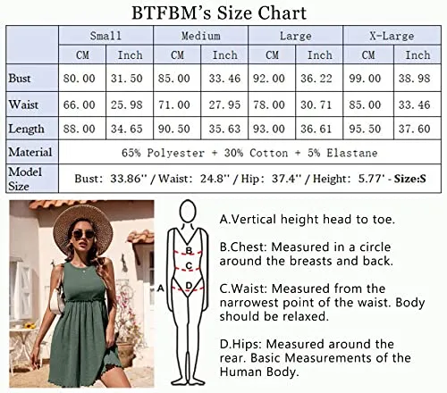 BTFBM Women Sleeveless Summer Dress 2023 Crewneck Ribbed Knit Ruffle Swing Button Down Beach Sun Mini Tank Short Dresses(Solid Army Green, Medium)