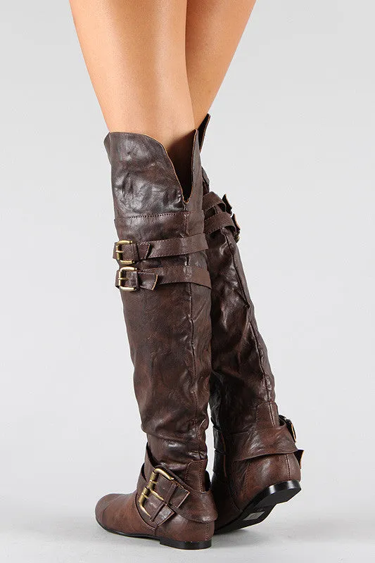 Buckle Slouchy Riding Over-The-Knee Boots