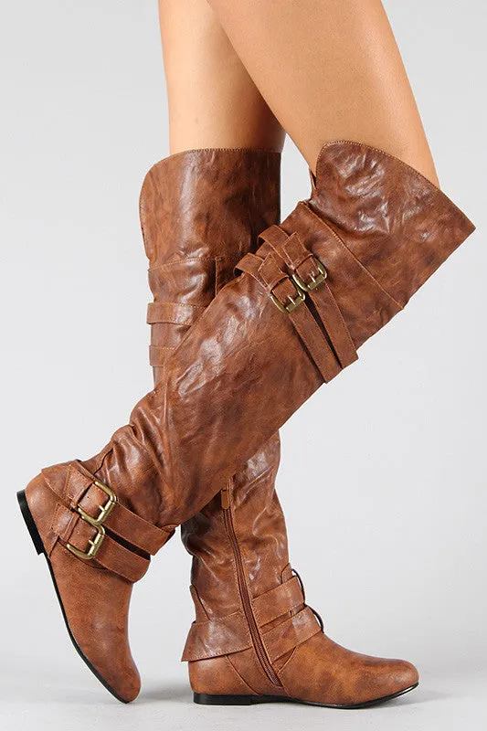 Buckle Slouchy Riding Over-The-Knee Boots