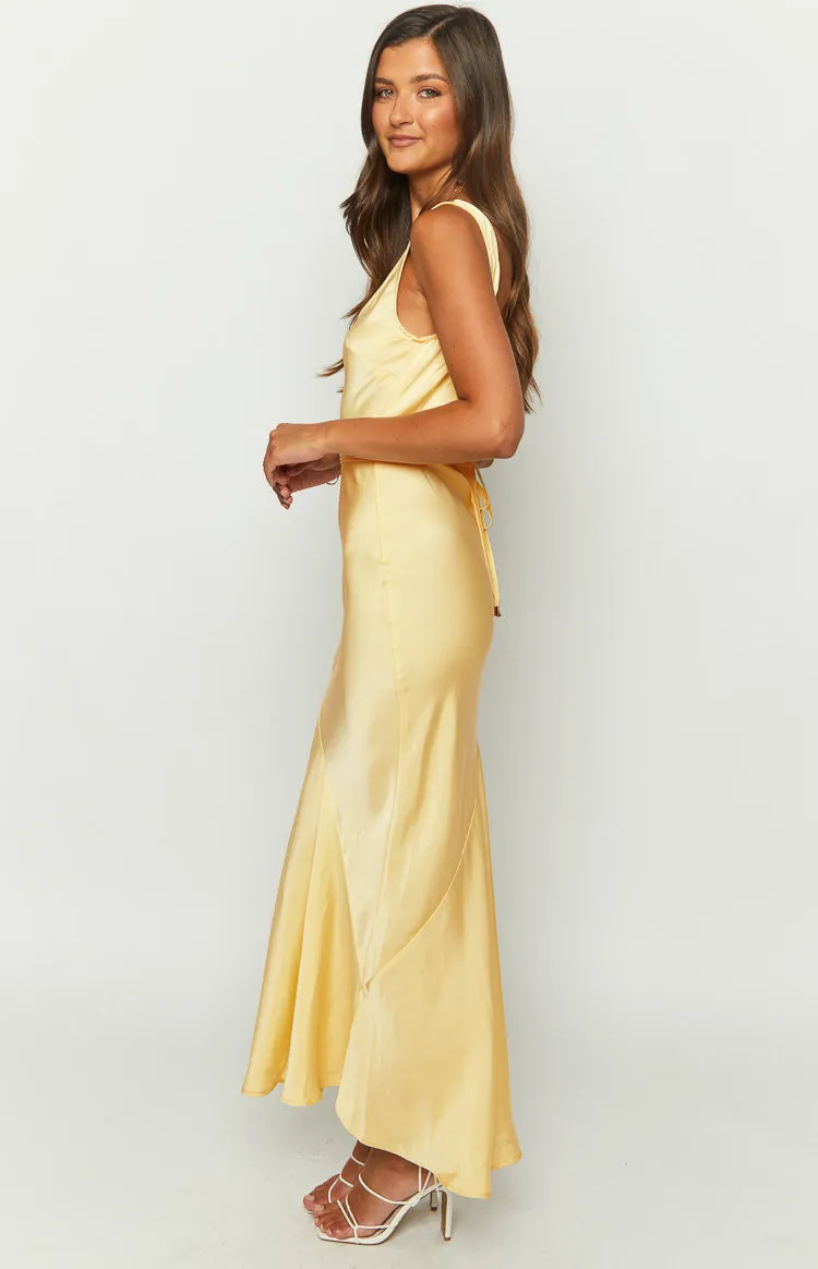 Carnation Yellow Satin Maxi Dress