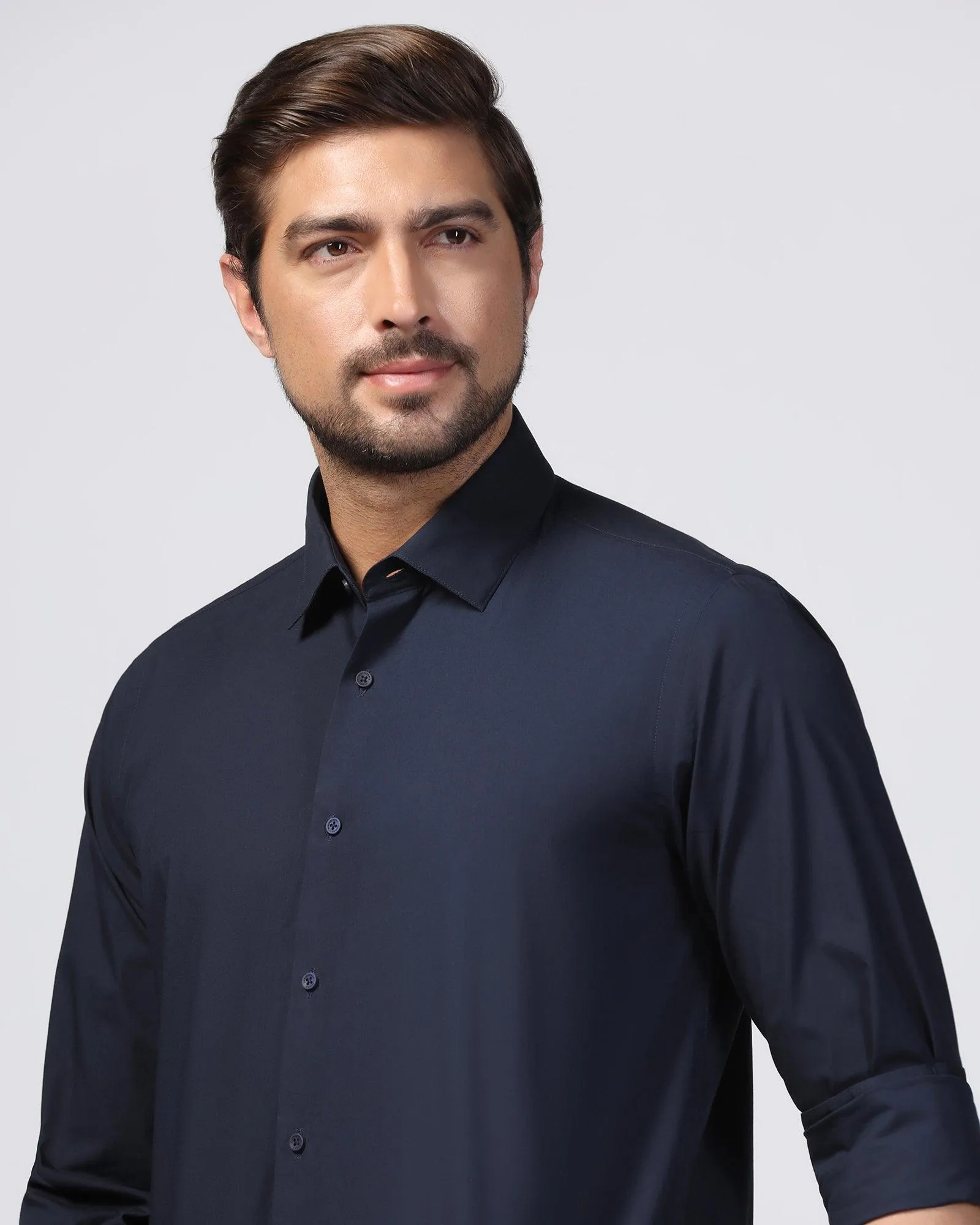 Casual Navy Solid Shirt - Lujo