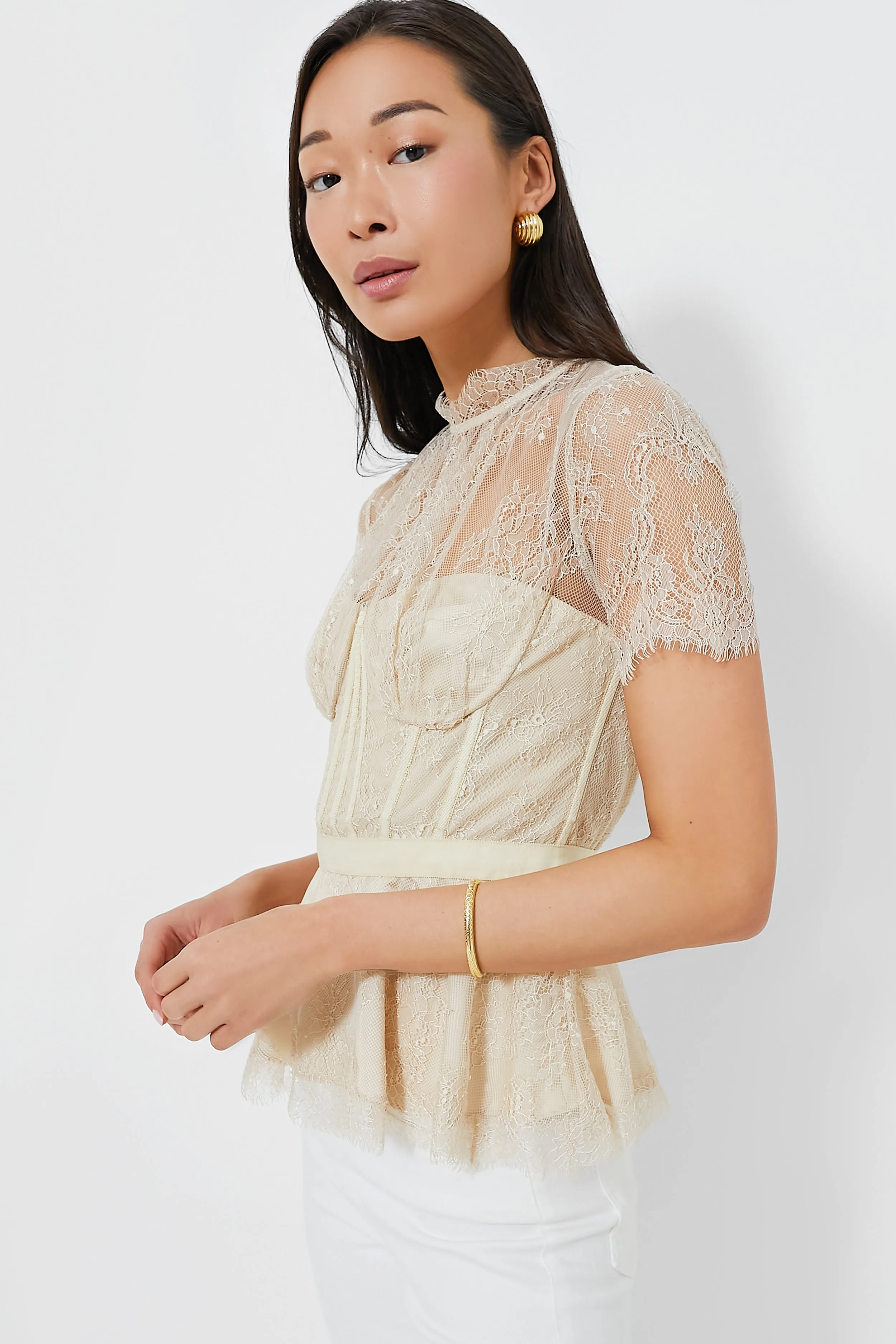 Champagne Kehlani Lace Bustier Top