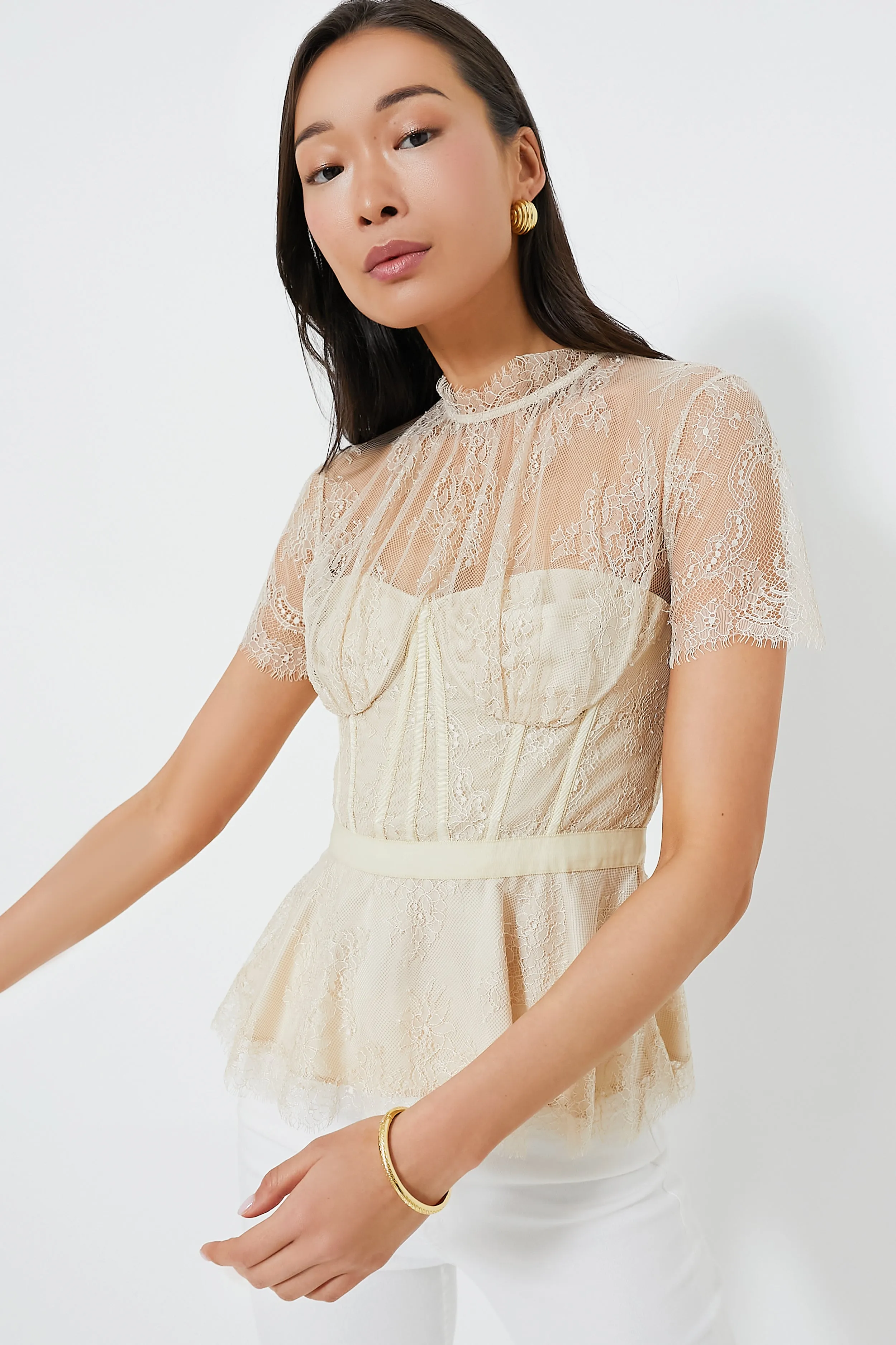 Champagne Kehlani Lace Bustier Top