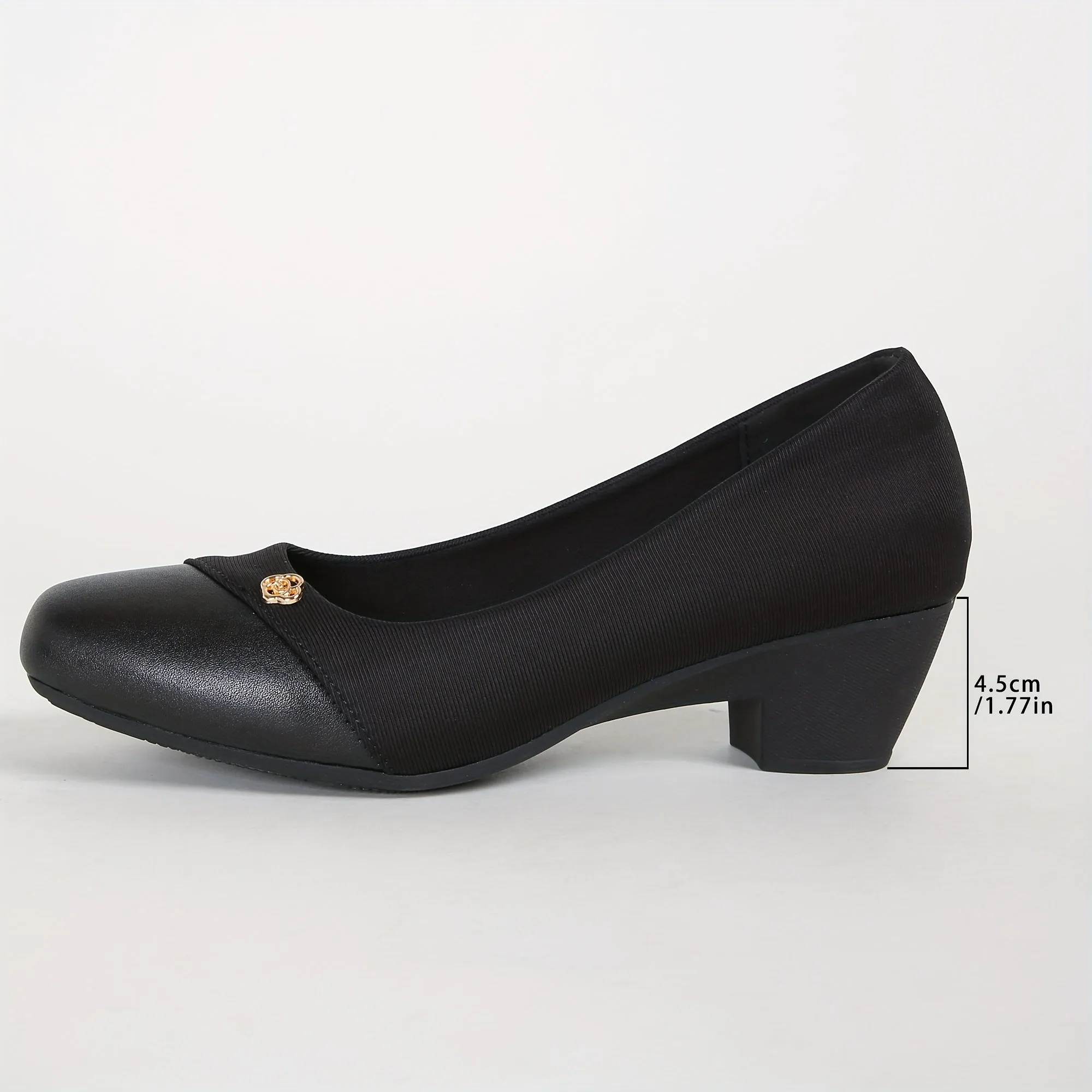 Comfy Chic Black Slip-On Pumps - Low Heel, Chunky, Casual, Office, Commuter Work Shoes for Women - Soft, Breathable, Easy to Walk In