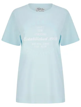 Cora Flocked Motif Cotton Jersey T-Shirt in Sky Blue - Tokyo Laundry