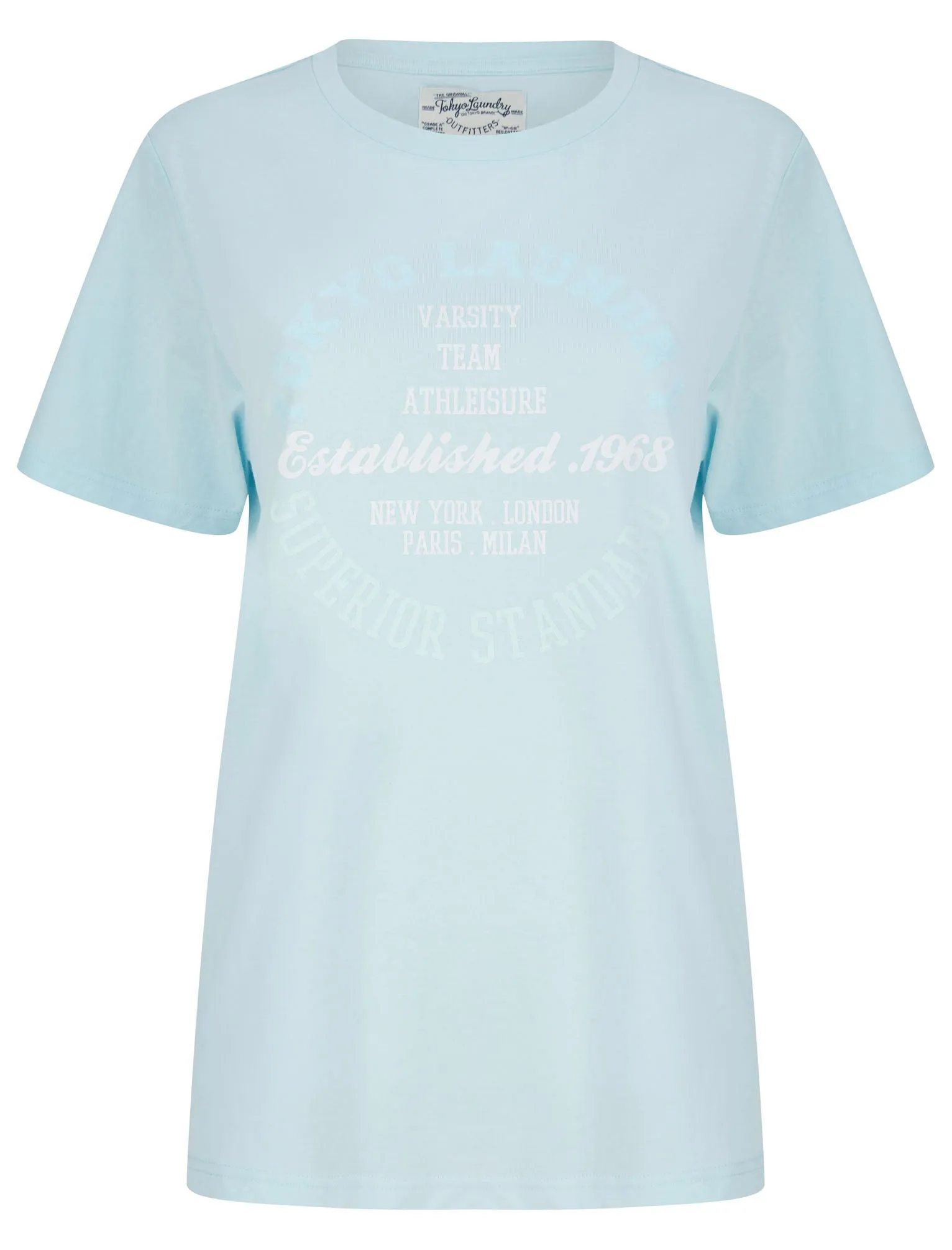 Cora Flocked Motif Cotton Jersey T-Shirt in Sky Blue - Tokyo Laundry