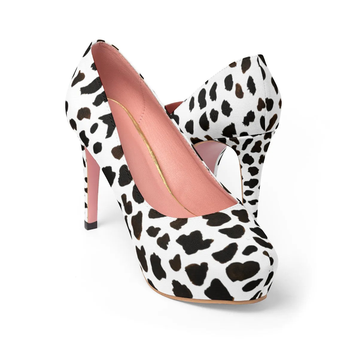 Cow Print High Heels, Classic Animal Print Luxury Women's 4" Platform Heels Pumps