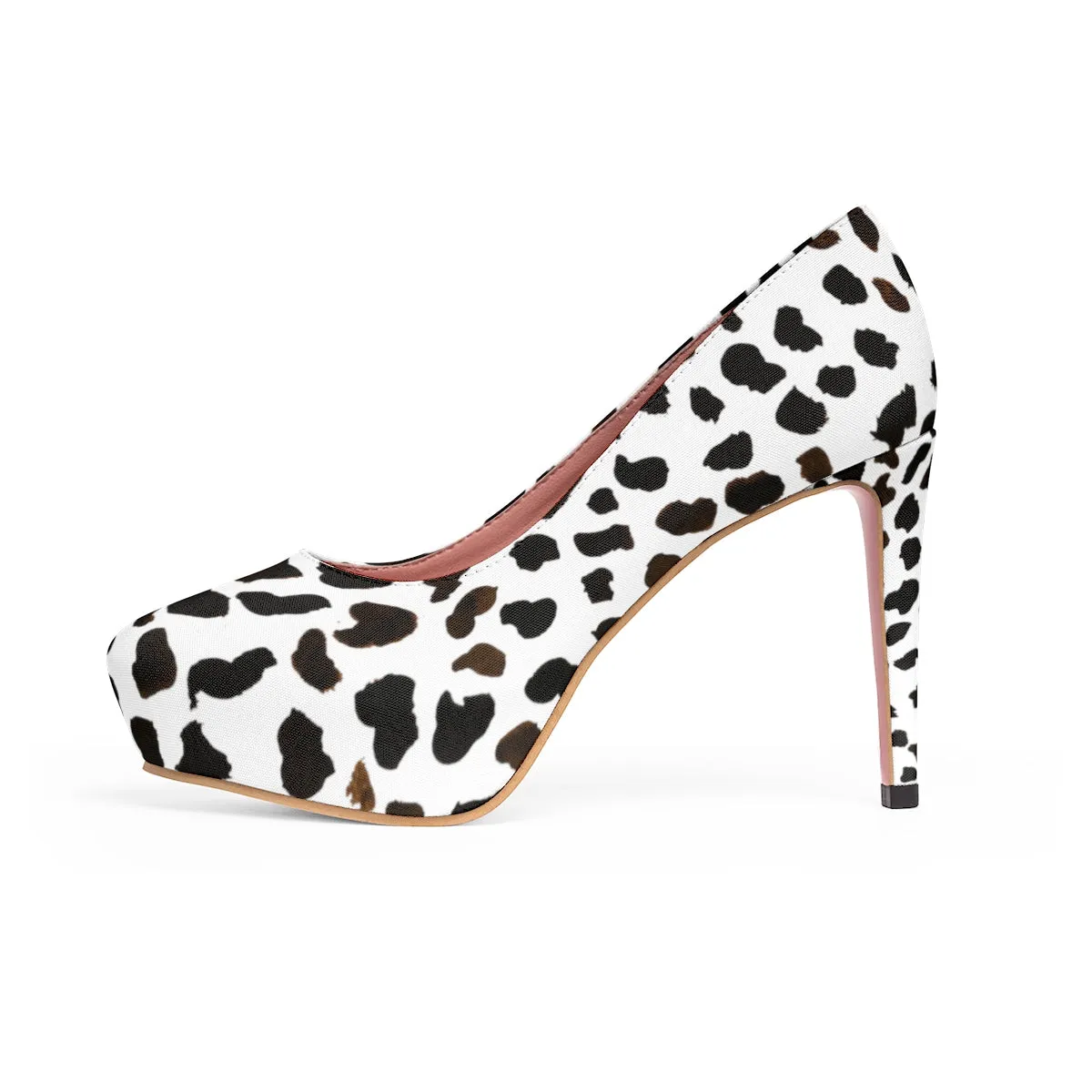 Cow Print High Heels, Classic Animal Print Luxury Women's 4" Platform Heels Pumps