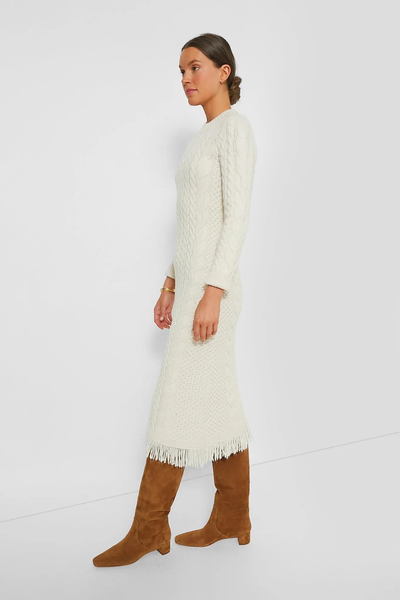 Cream Freya Fringe Sweater Dress