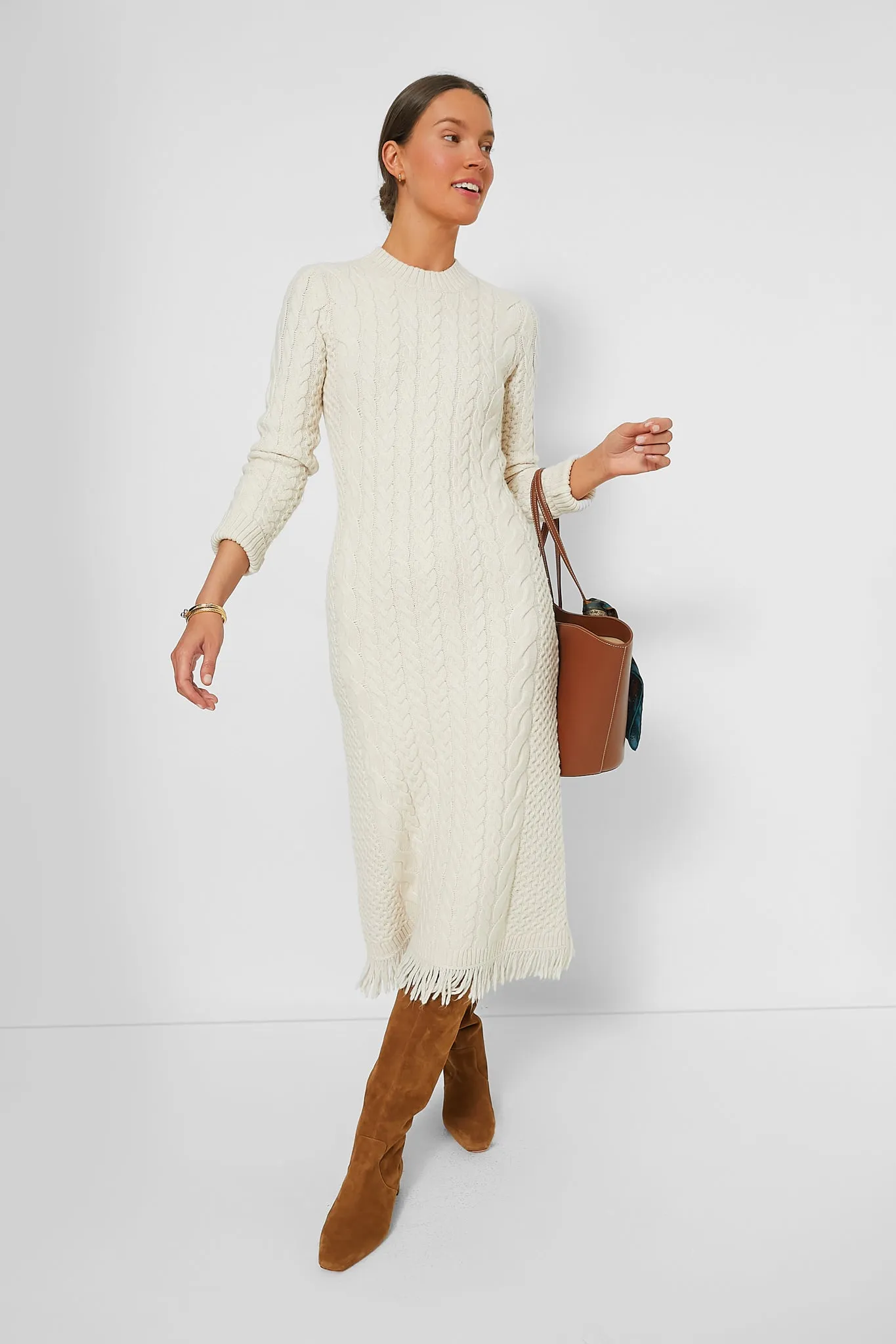 Cream Freya Fringe Sweater Dress