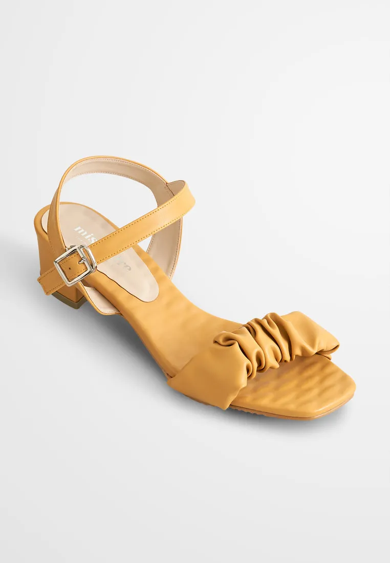 Crisanne Scrunched Easy Wear Strap Heels - Mustard Yellow