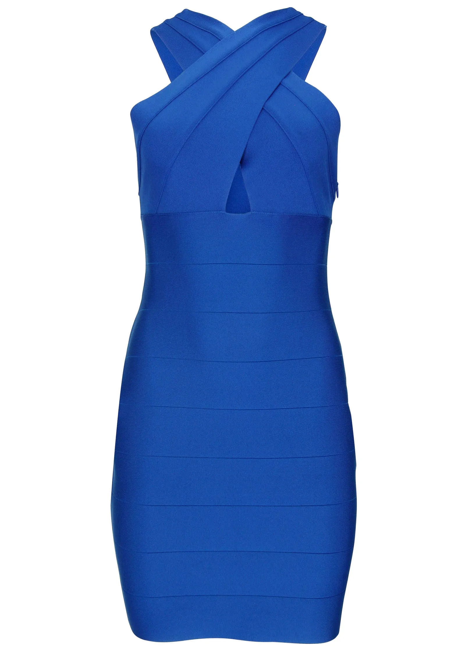 Cross Neck Bandage Mini Dress - Blue