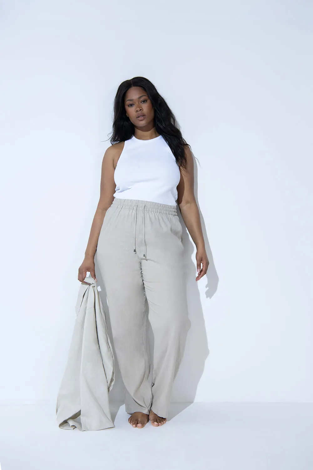 Curve Linen Trousers - Stone