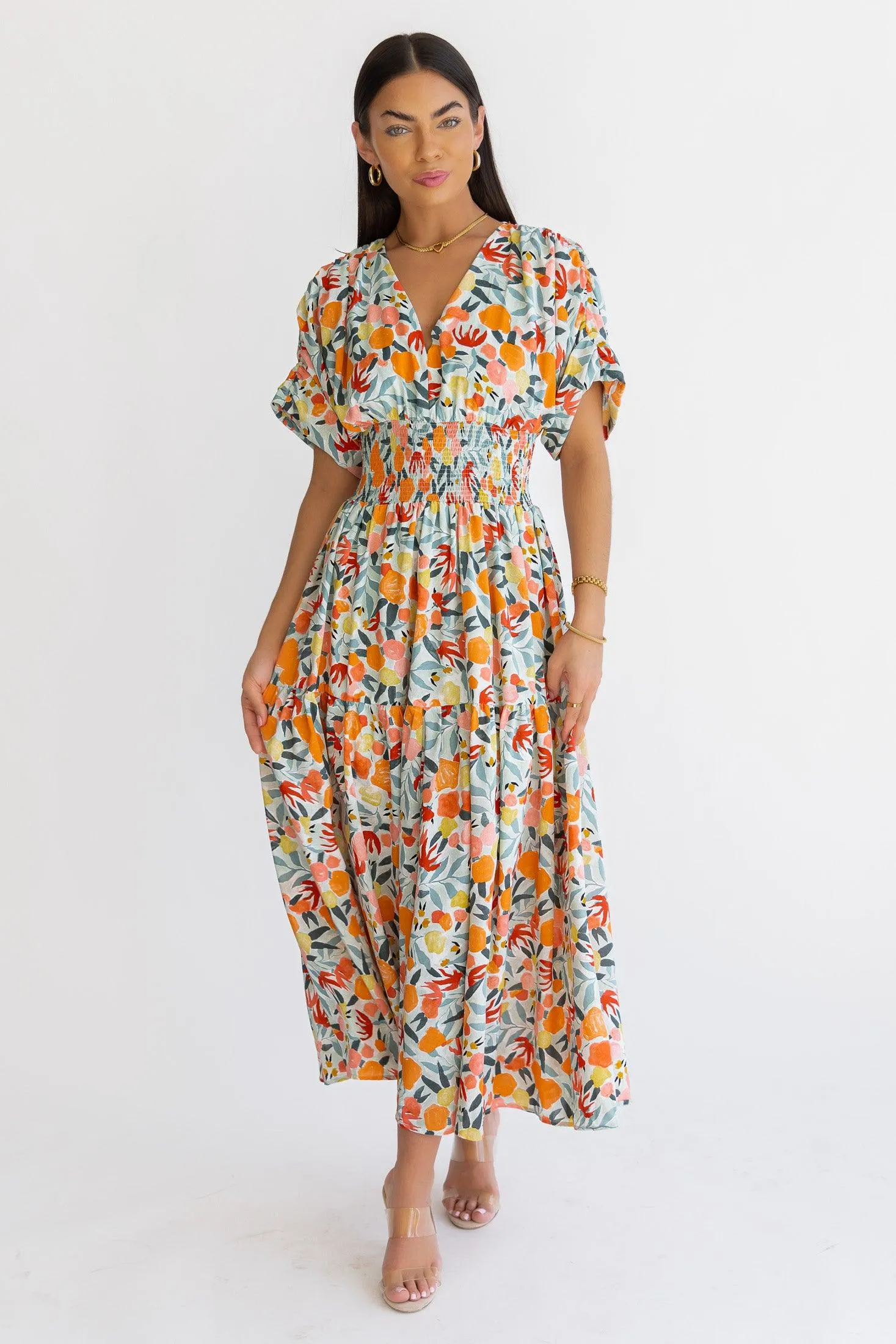 Daria Peach Floral Maxi Dress