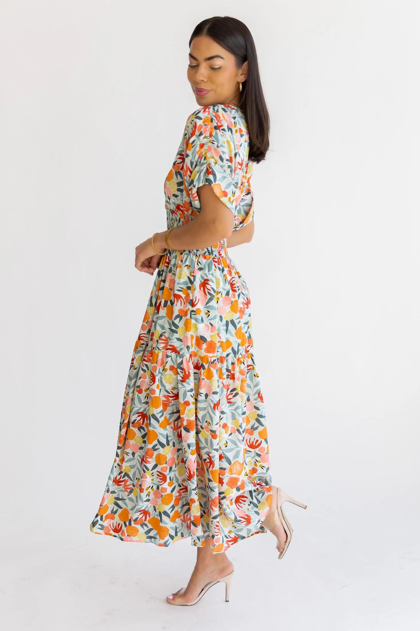 Daria Peach Floral Maxi Dress