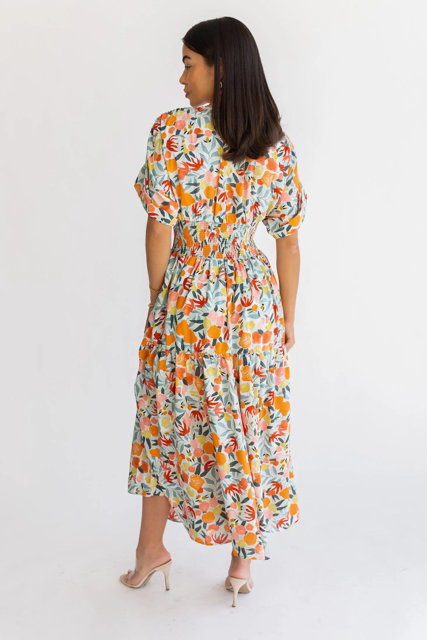 Daria Peach Floral Maxi Dress