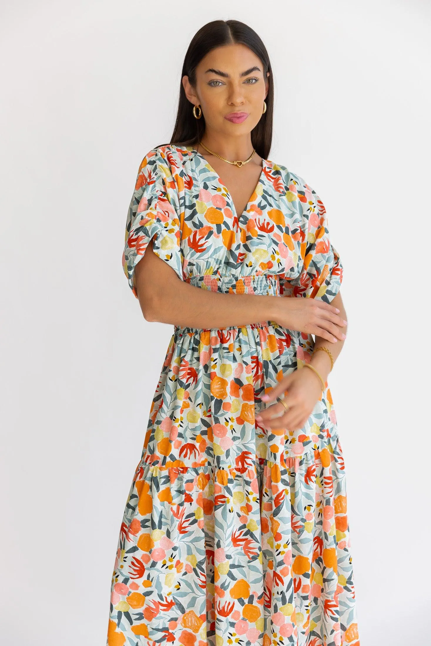 Daria Peach Floral Maxi Dress