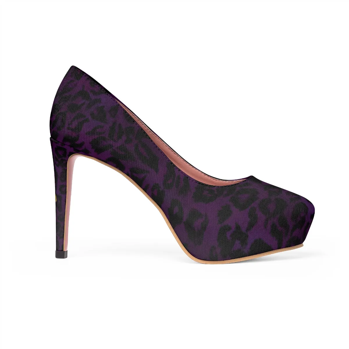 Dark Purple Leopard Heels, Animal Print Women's Platform Heels Pumps Shoes (US Size: 5-11)