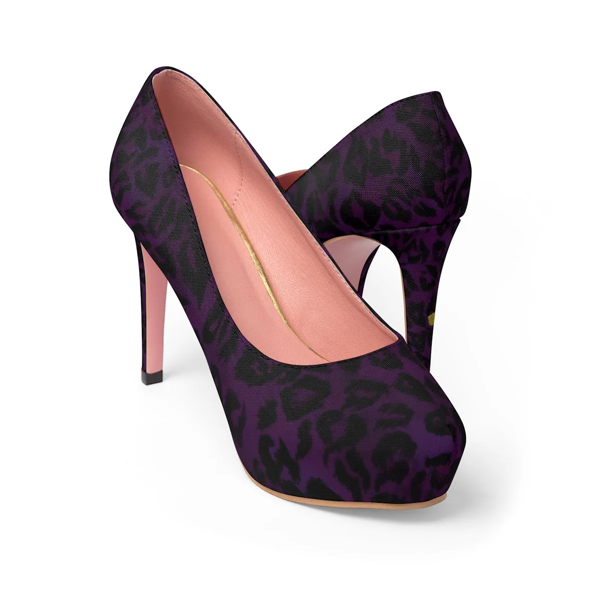 Dark Purple Leopard Heels, Animal Print Women's Platform Heels Pumps Shoes (US Size: 5-11)