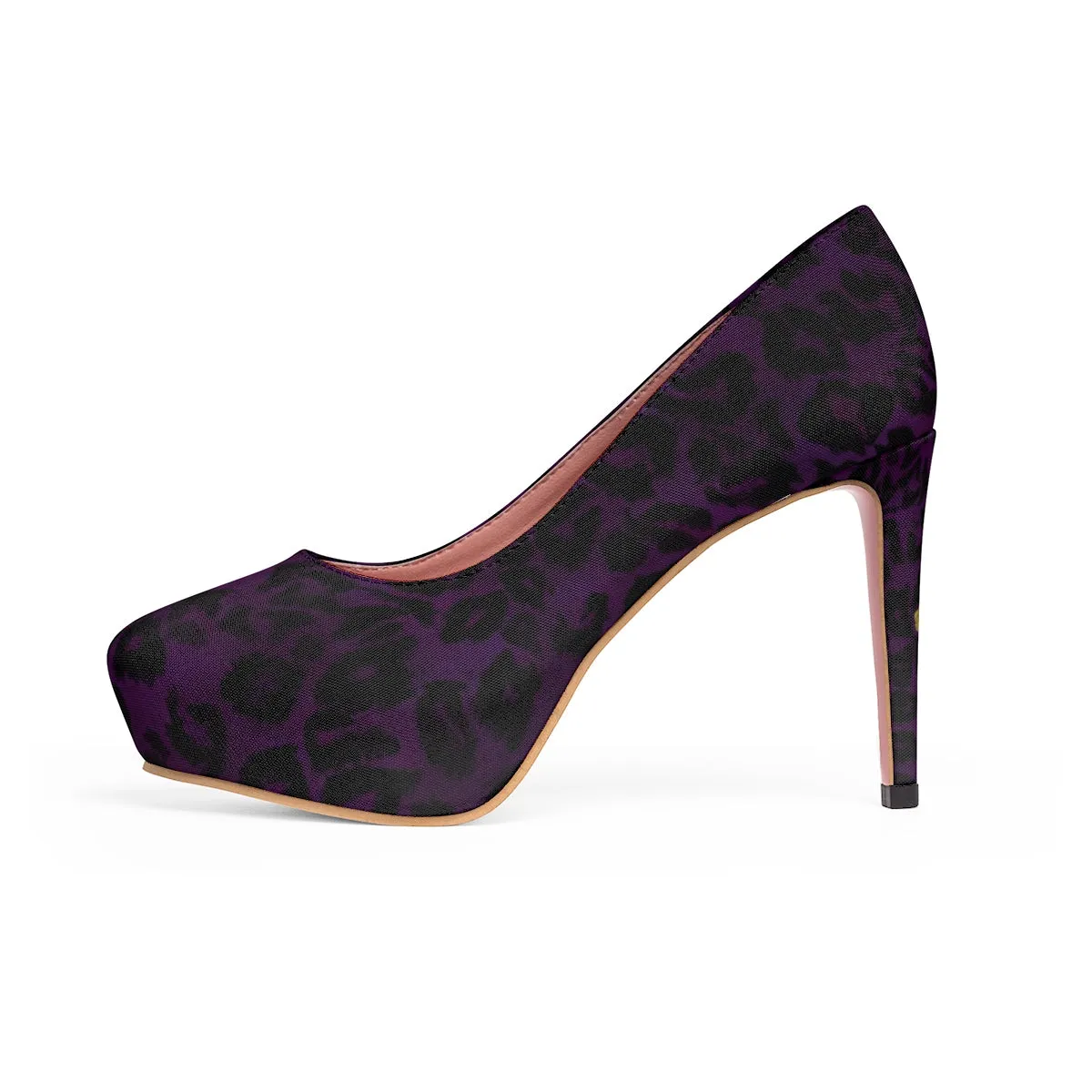 Dark Purple Leopard Heels, Animal Print Women's Platform Heels Pumps Shoes (US Size: 5-11)