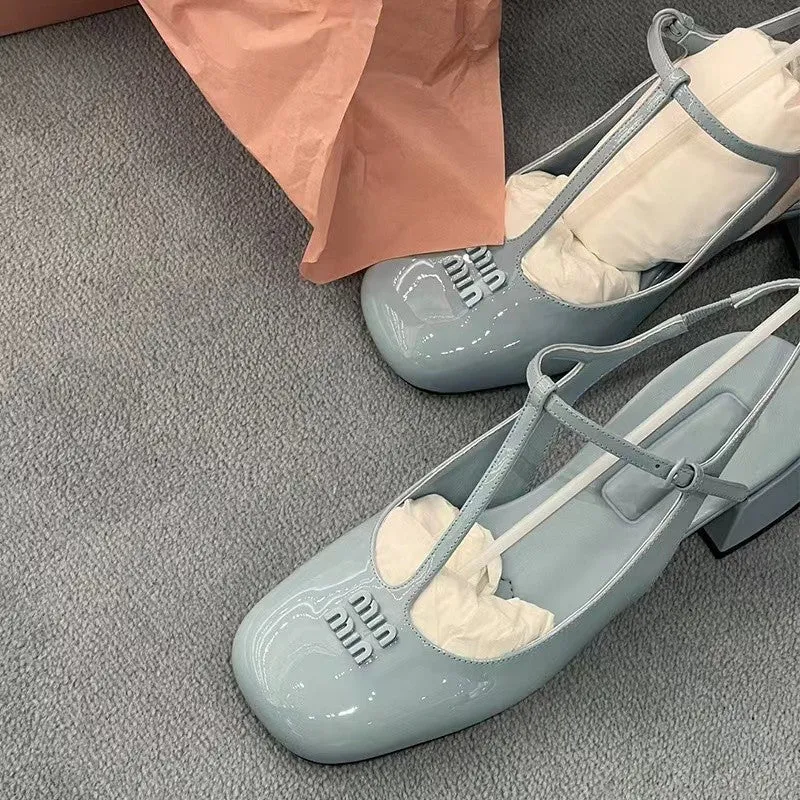 DEANWANGKT  Closed Toe Sandals for Women  Summer New Fashionable Temperamental All-Match Patent Leather Mary Jane Women's Shoes Low Mouth High Heel Pumps