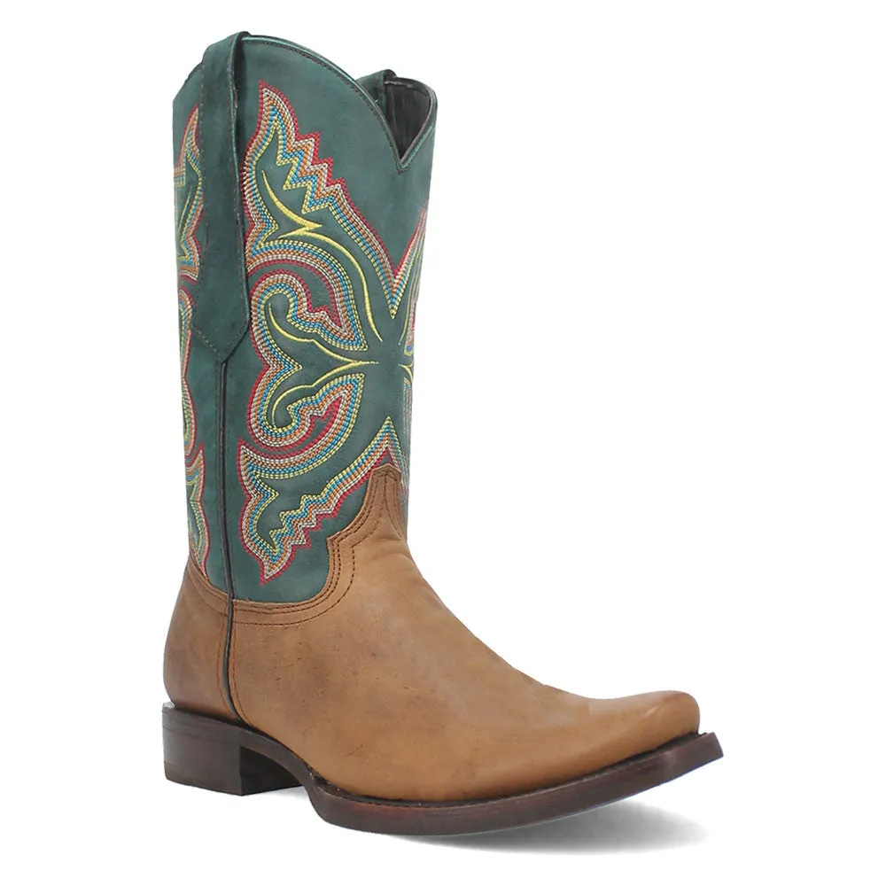 Dingo True Grit Tan and Green Snoot Toe Leather Western Boots