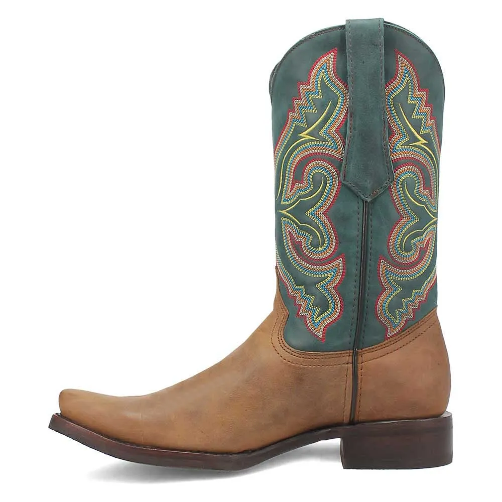 Dingo True Grit Tan and Green Snoot Toe Leather Western Boots