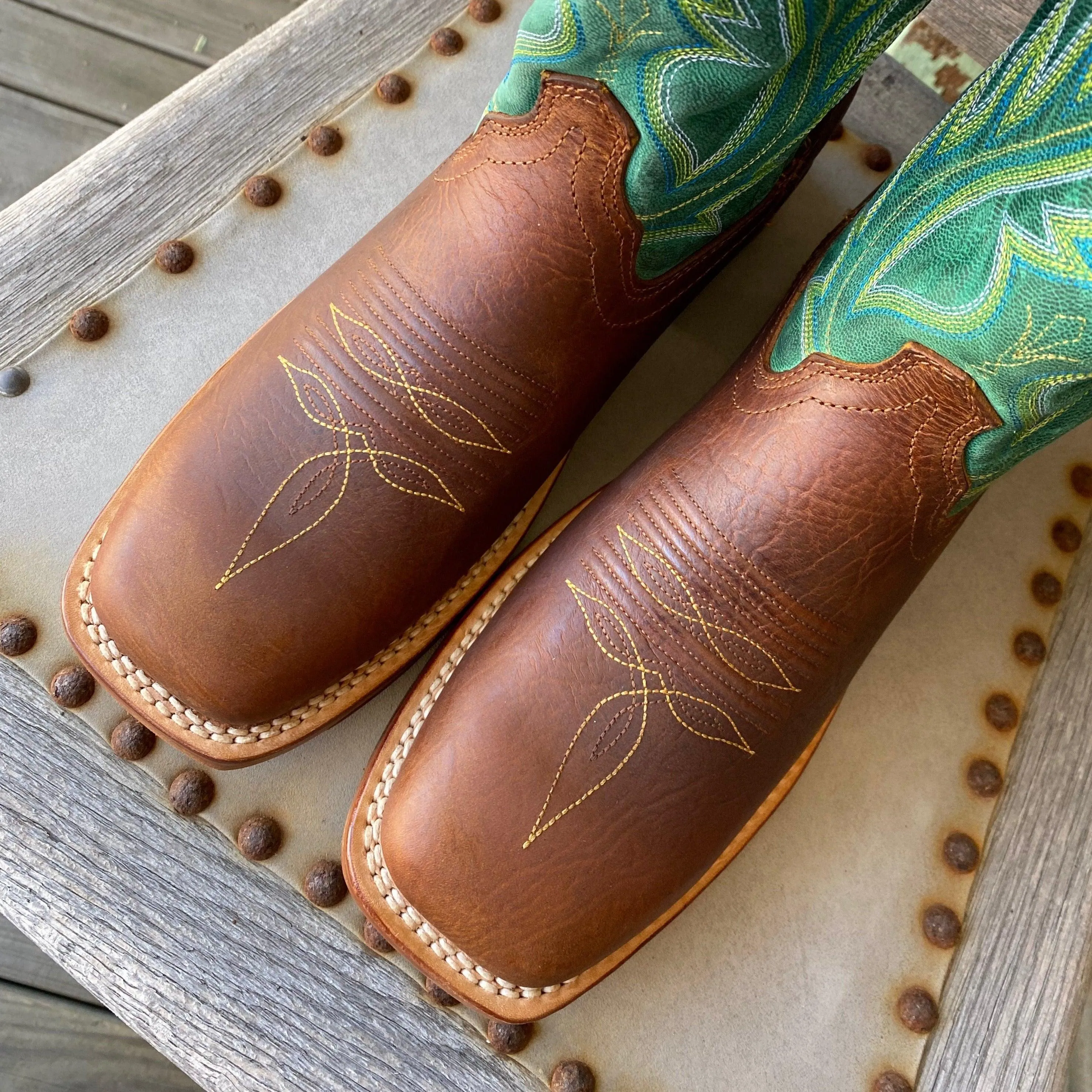 Durango Men's Arena Pro XRT Golden Brown And Turquoise Square Toe Cowboy Boots DDB0308