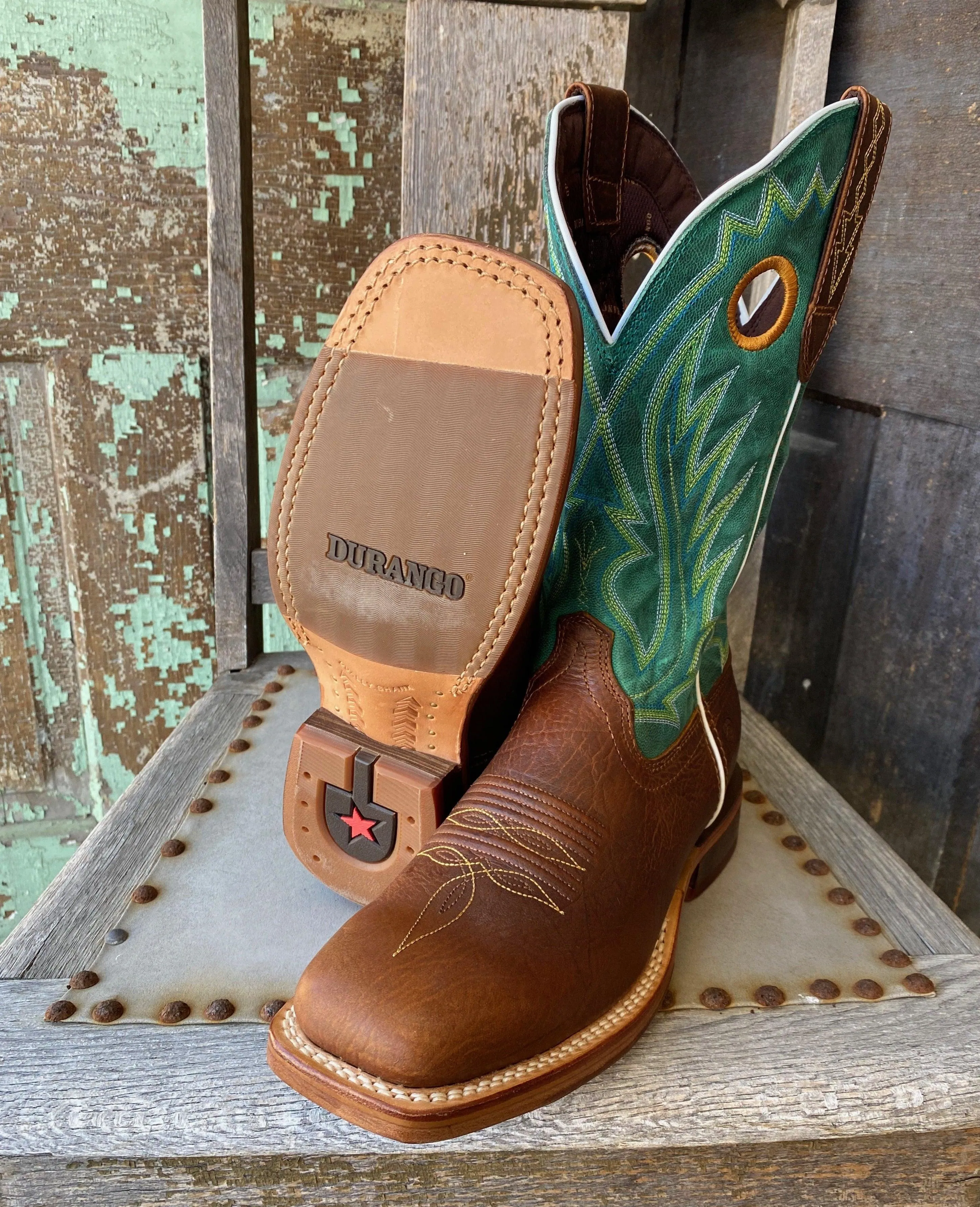 Durango Men's Arena Pro XRT Golden Brown And Turquoise Square Toe Cowboy Boots DDB0308