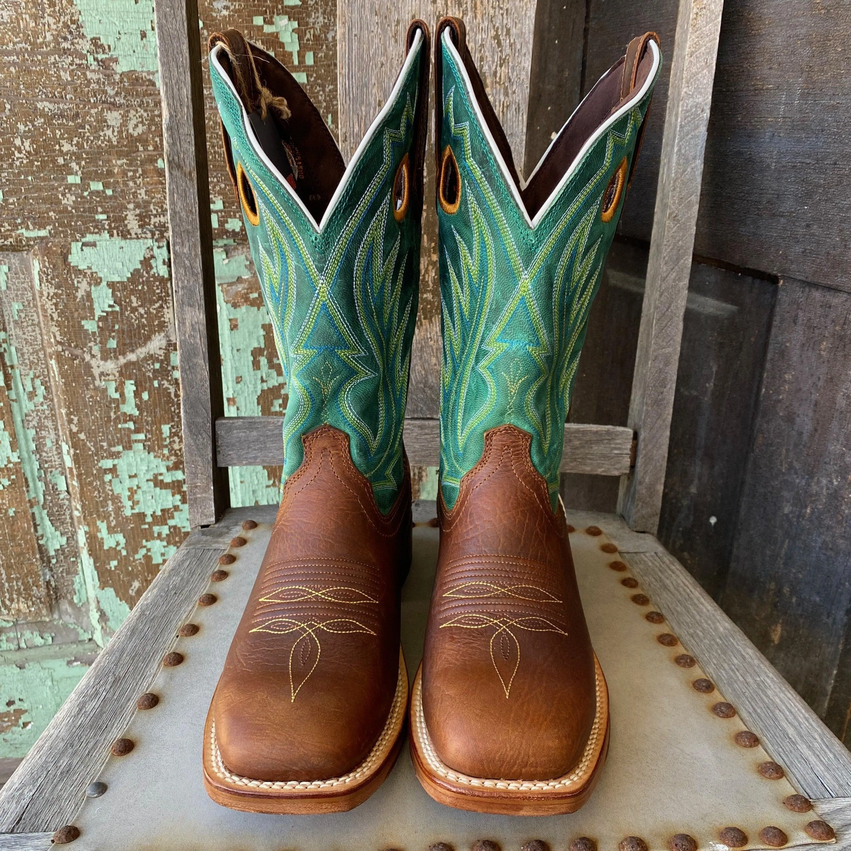 Durango Men's Arena Pro XRT Golden Brown And Turquoise Square Toe Cowboy Boots DDB0308