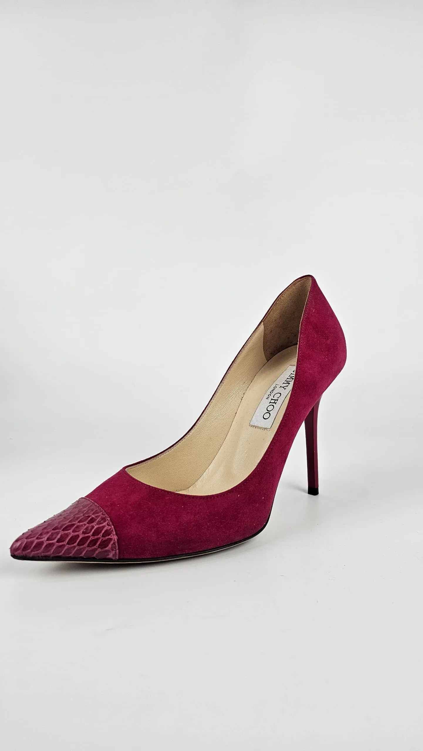 Elaphe Captoe Suede Pumps in Raspberry