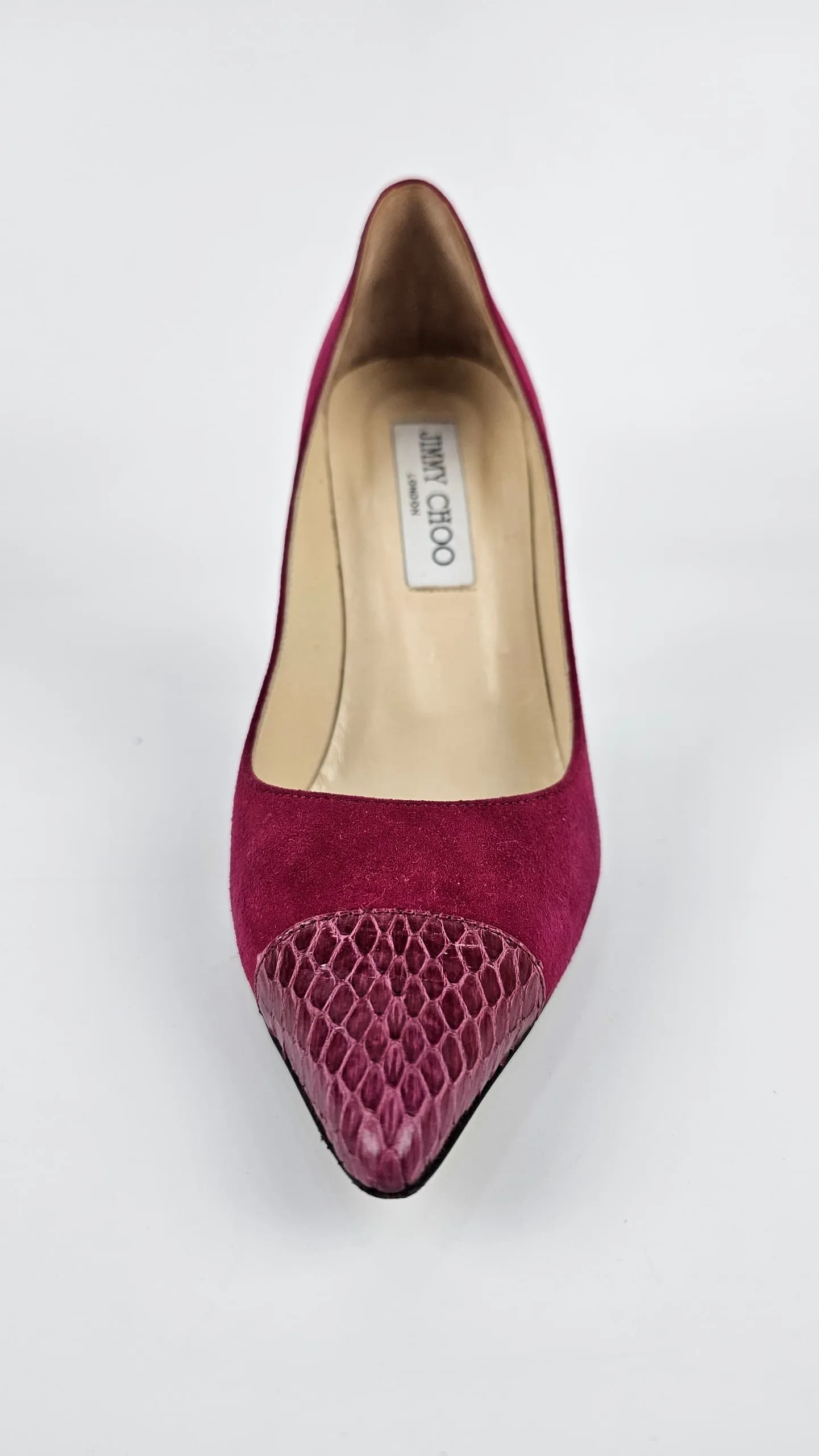 Elaphe Captoe Suede Pumps in Raspberry