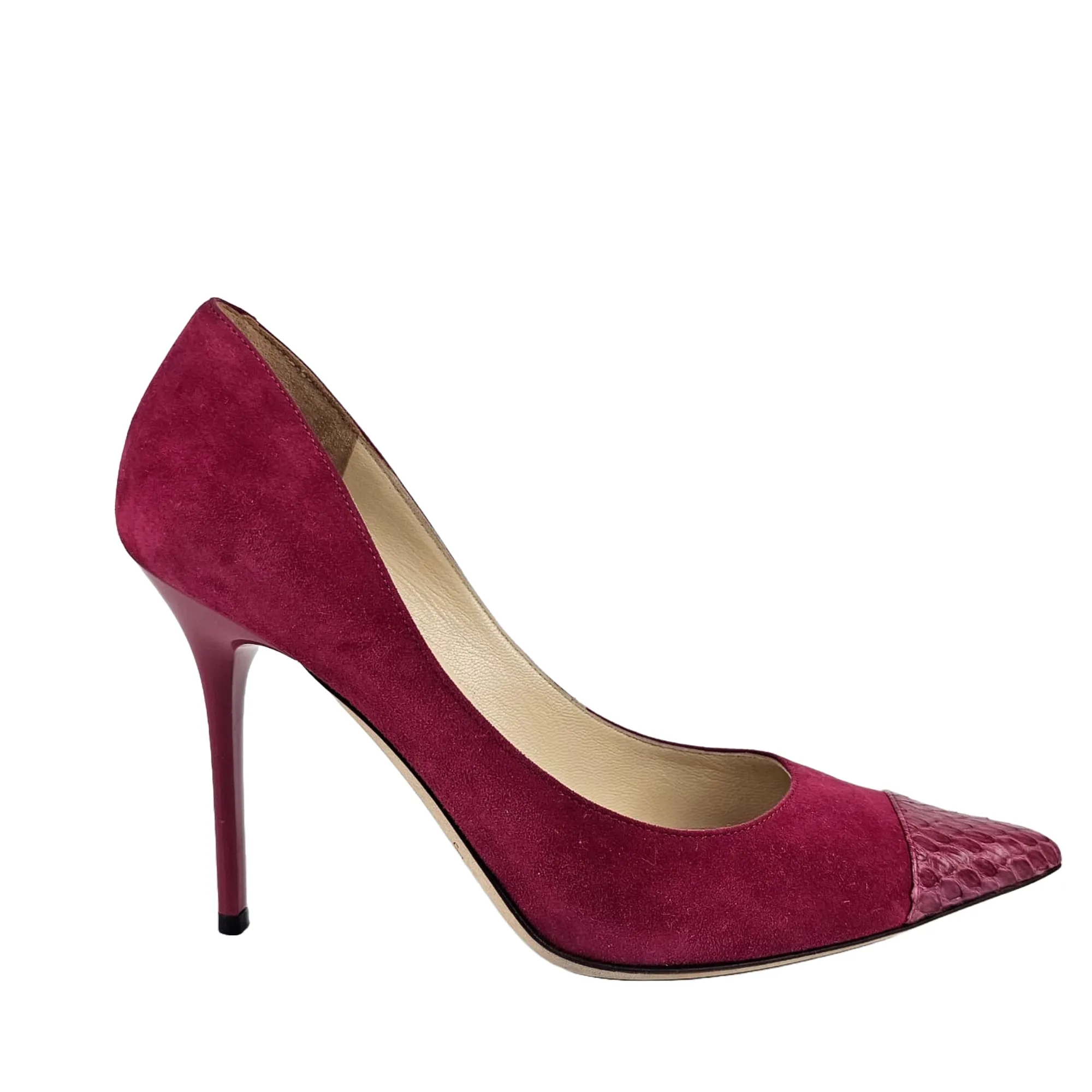 Elaphe Captoe Suede Pumps in Raspberry