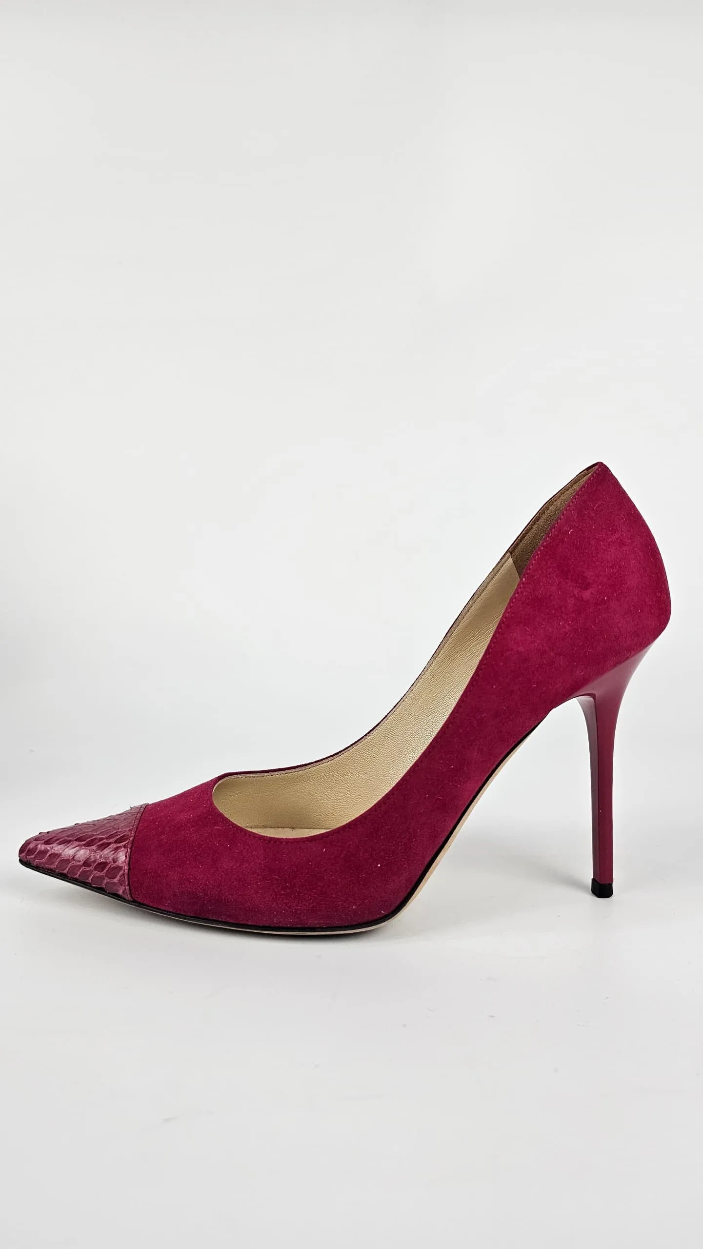 Elaphe Captoe Suede Pumps in Raspberry