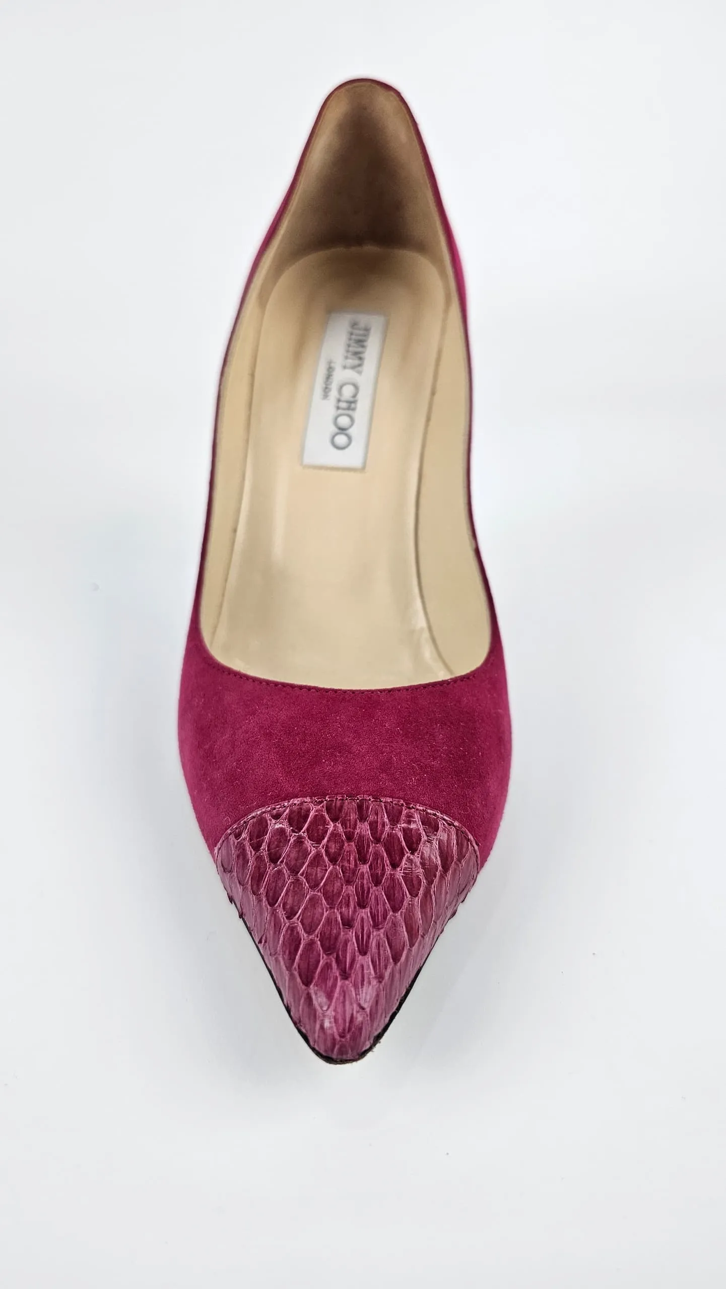 Elaphe Captoe Suede Pumps in Raspberry