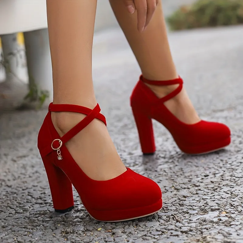 Elegant Women's Buckle Strap Platform Pumps for Weddings and Banquets