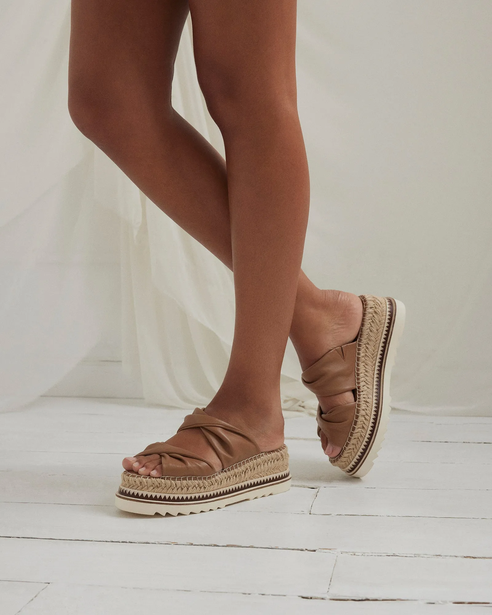 ELENA ESPADRILLE SLIDES TAN LEATHER