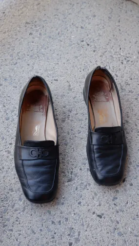 Ferragamo Classic Black Leather Loafers - 6.5