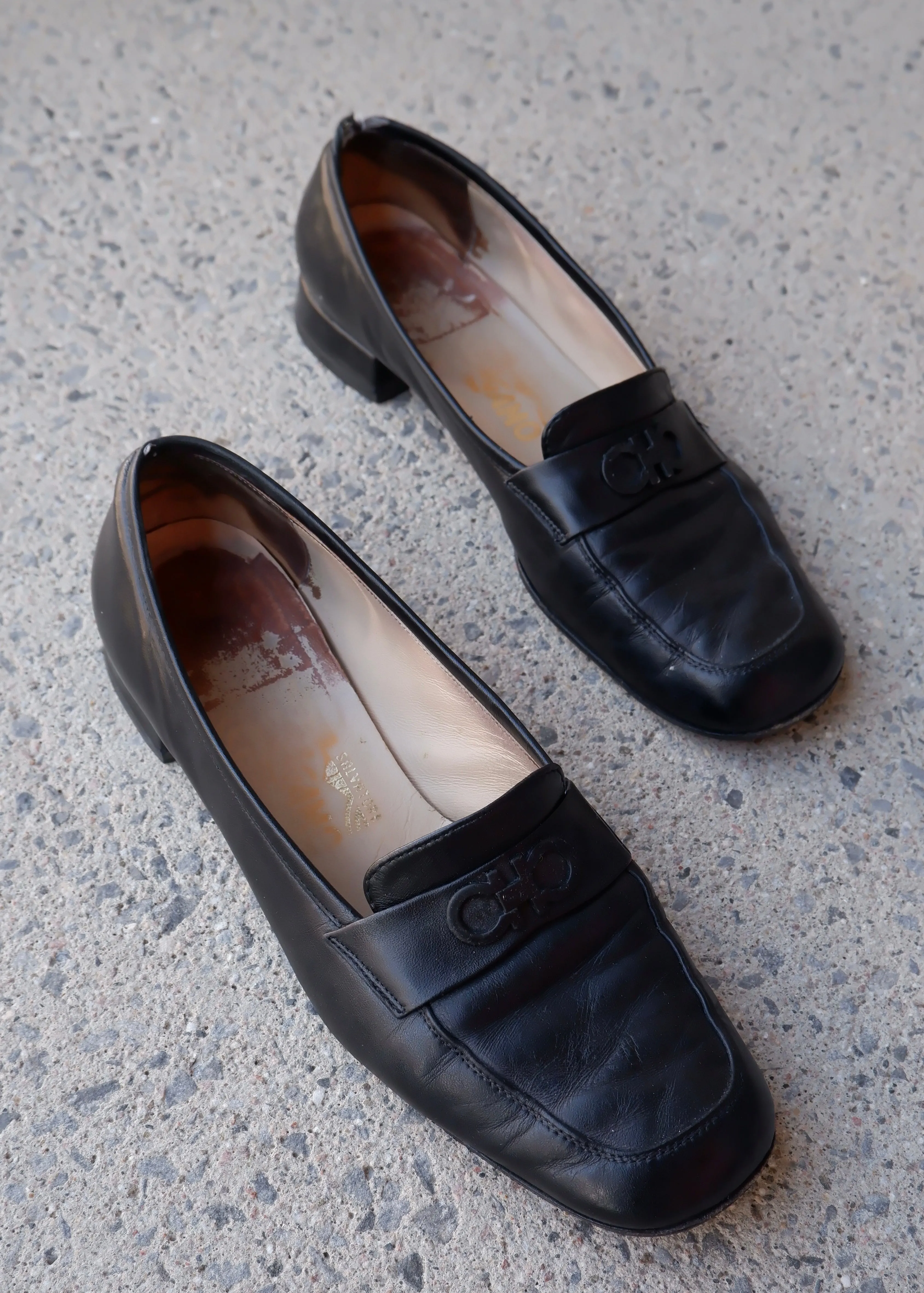 Ferragamo Classic Black Leather Loafers - 6.5