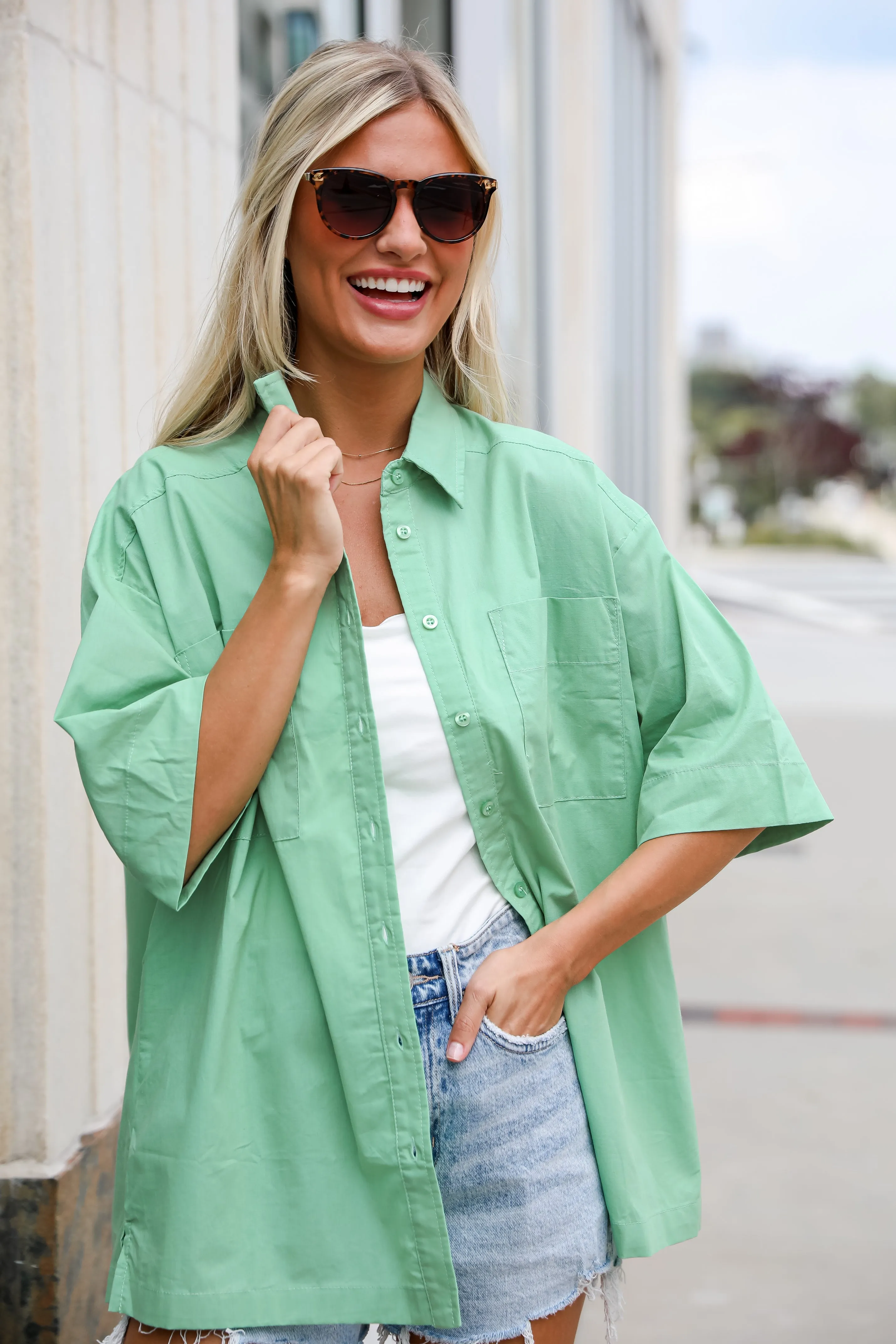 FINAL SALE - Totally Sensational Green Oversized Button-Up Blouse