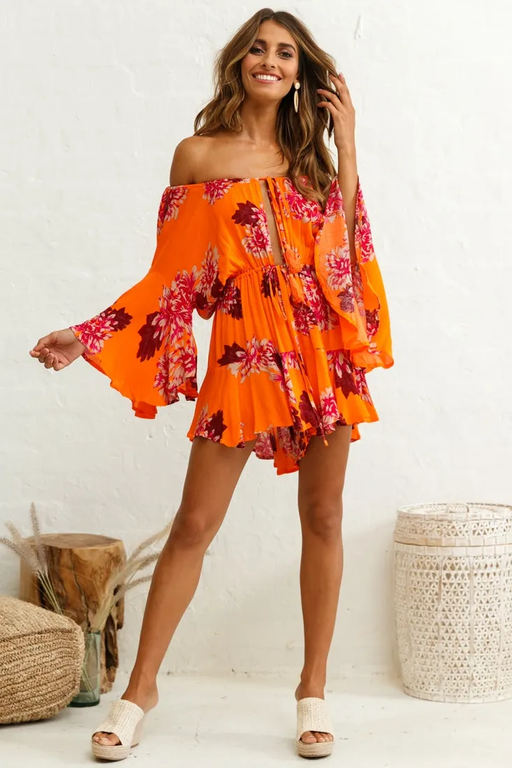 Fiona Drawstring Waist Romper Orange