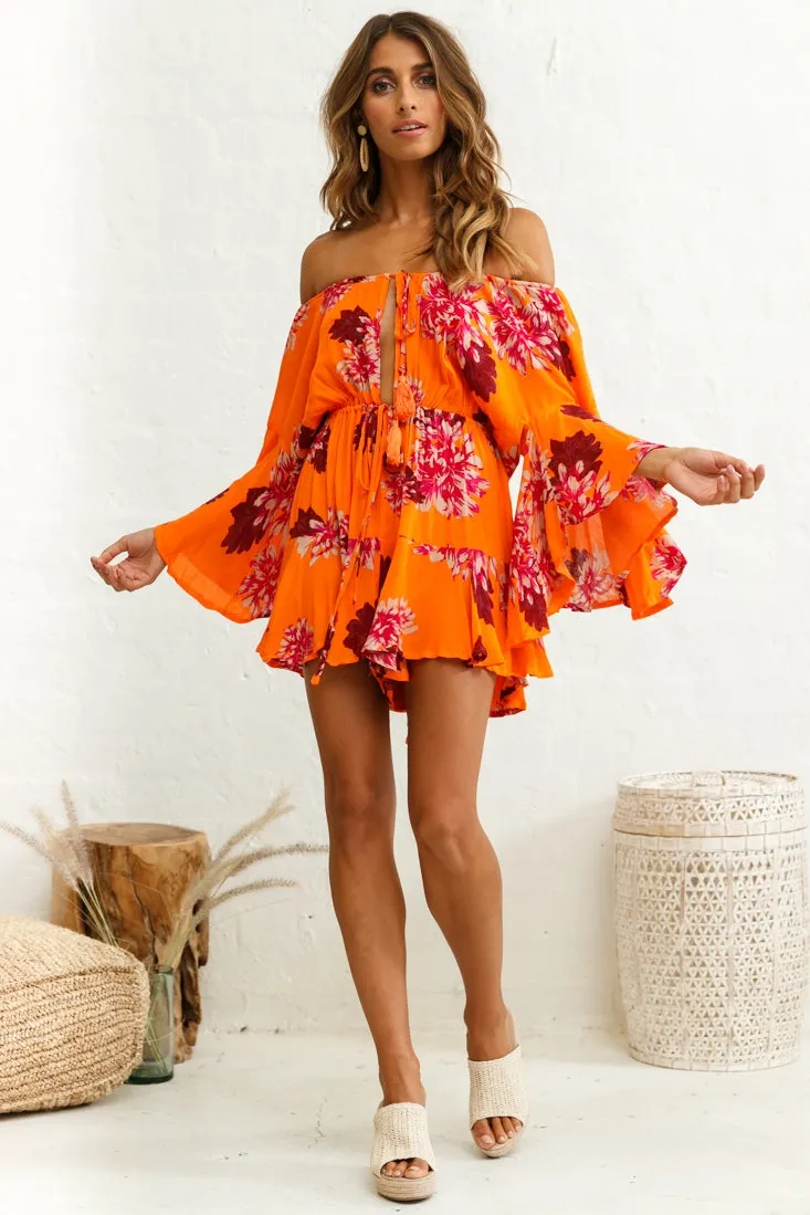 Fiona Drawstring Waist Romper Orange