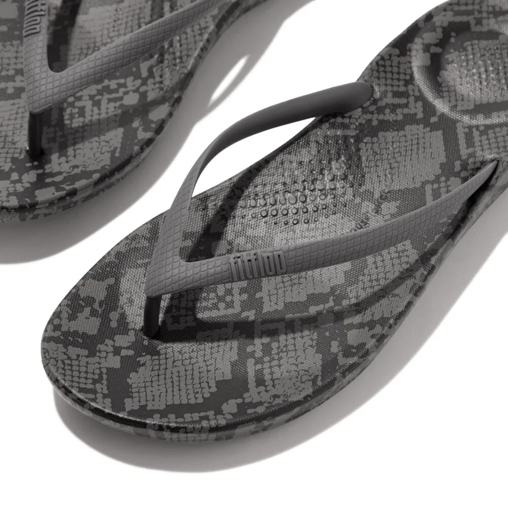 Fitflop iQushion Snake Print Thongs Pewter