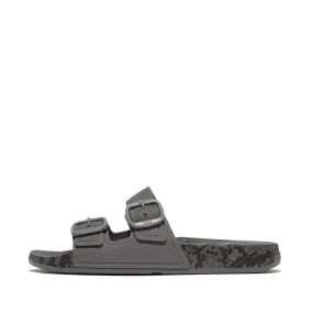 Fitflop iQushion Snake Print Two Bar Buckle Slides Pewter