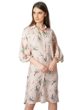 Floral Puff Sleeve Button Up Shirt Midi Dress