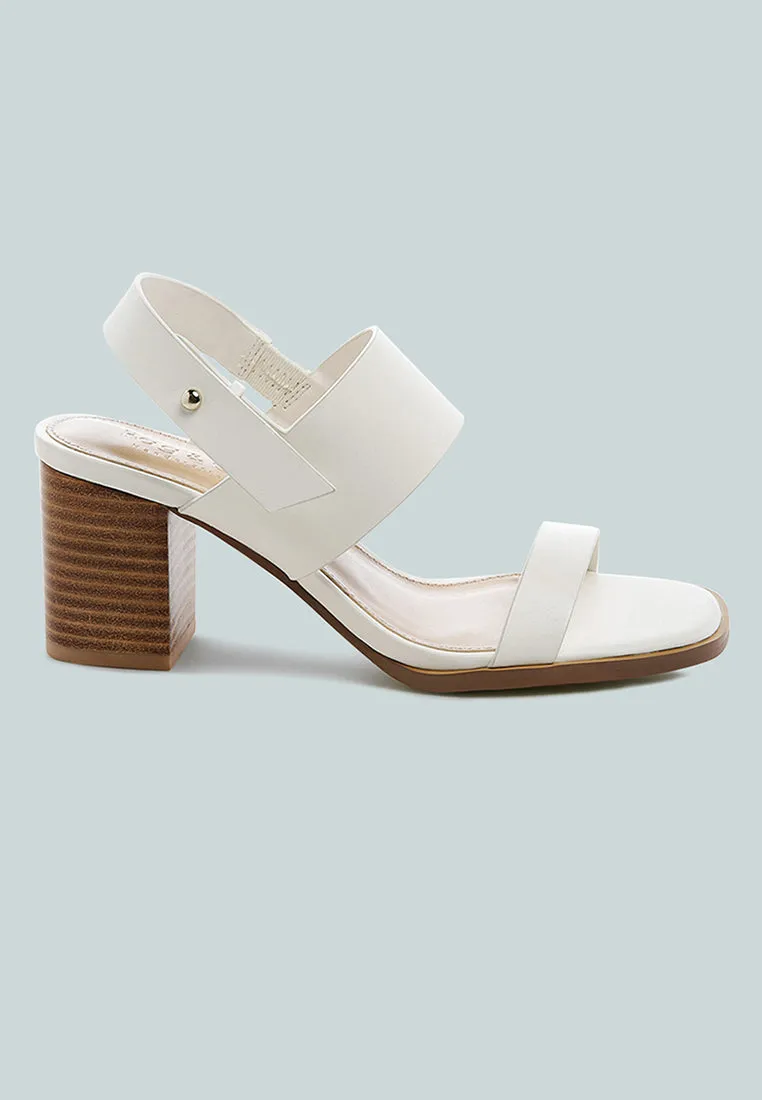 GERTUDE Slingback Block Heel Leather Sandal in White