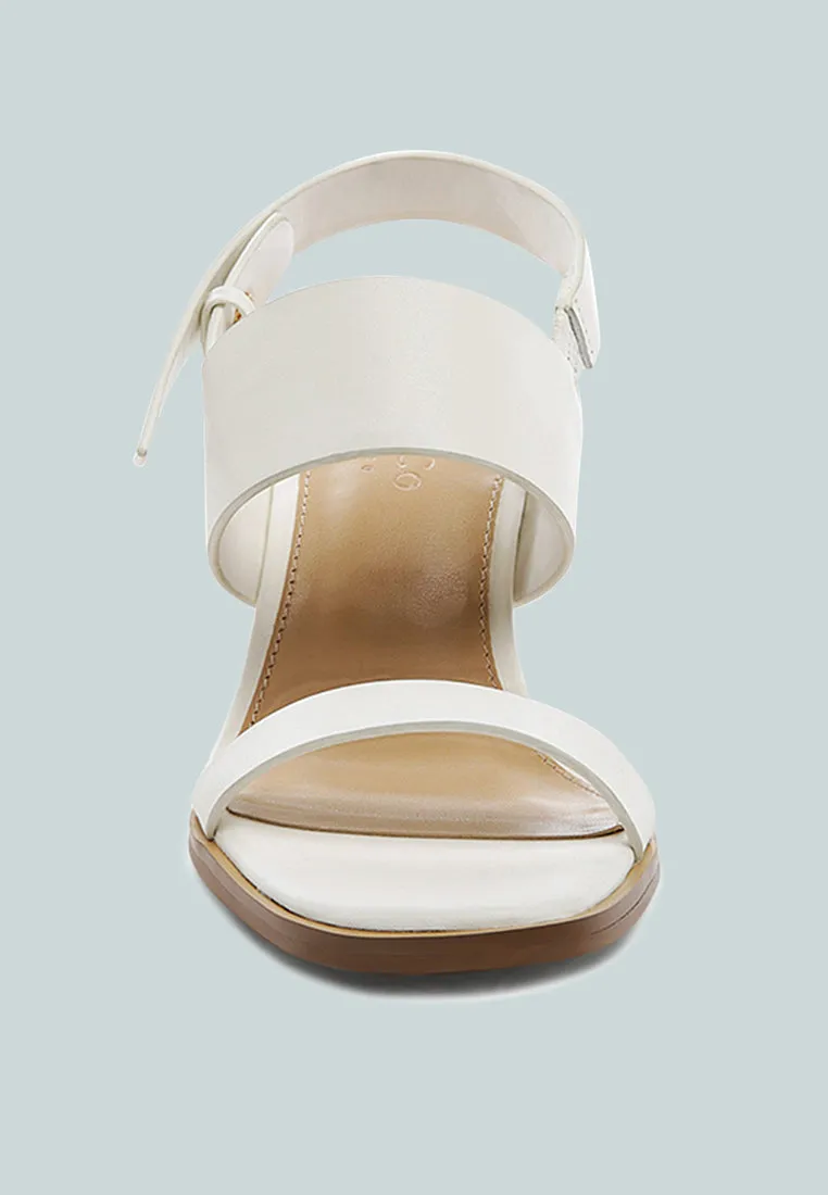 GERTUDE Slingback Block Heel Leather Sandal in White